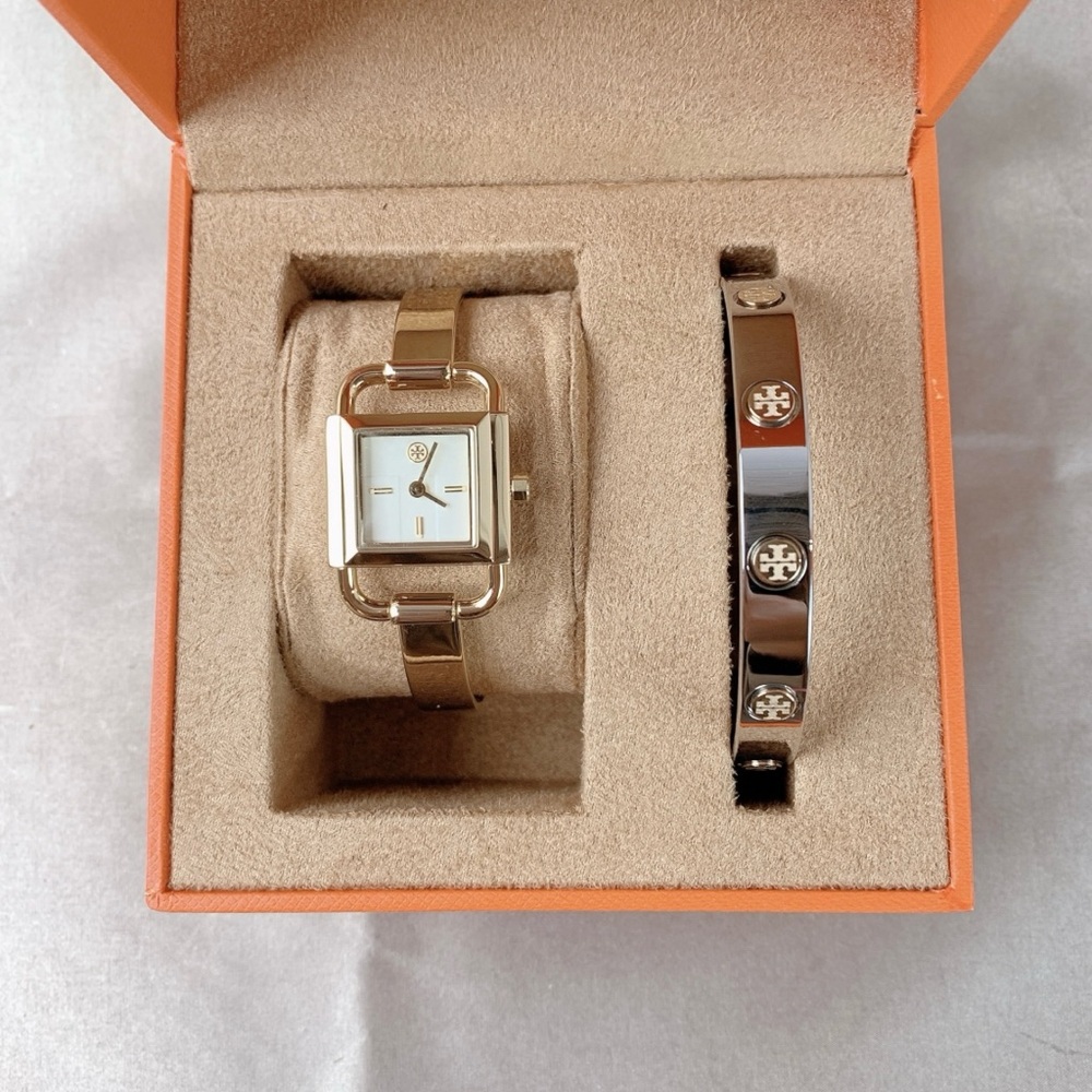Tory Burch Small Phipps Gold Logo Watch Extra Bangle Band Set - TBW7257
